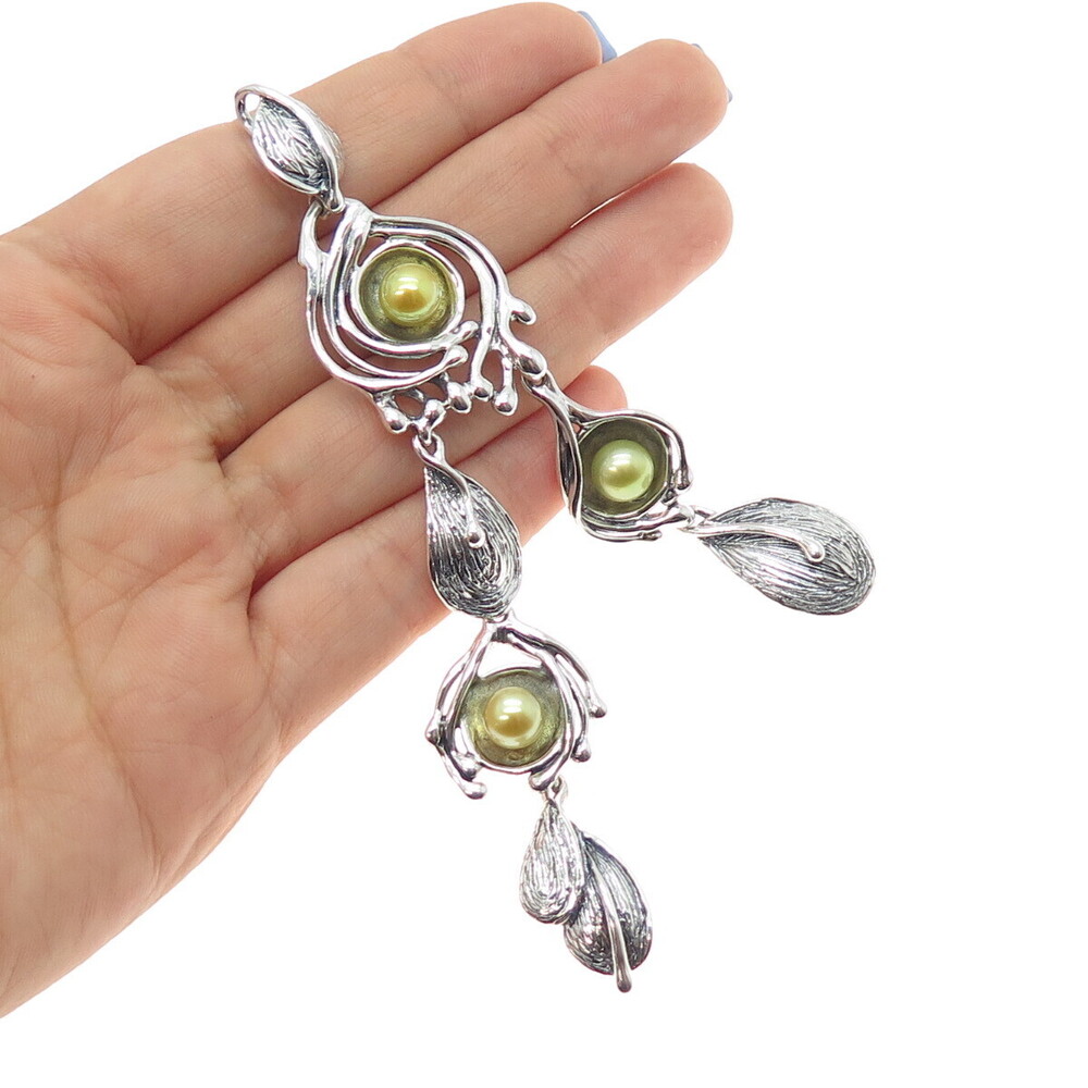 HAGIT GORALI Sterling Silver Vintage Israel Real Pearl Modernist Charm Pendant
